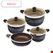  ویژگی های  سرویس پخت و پز لانه زنبوری 7 پارچه هلنا:- اقلام سرویس : 3 عدد قابلمه , 1 عدد تابه- سایز قابلمه : 14 , 16 , 18 سایز تابه : 18- طرح داخل سرویس : زنبوری- جنس روکش داخلی : تفلون - ساختار بدنه : آلومینیوم - جنس در : شیشه- تعداد : 7 پارچه- سبک و راحت