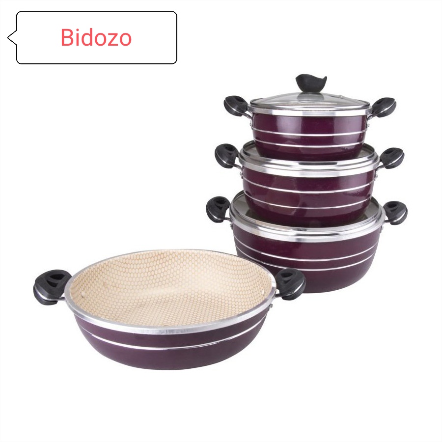  ویژگی های  سرویس پخت و پز لانه زنبوری 7 پارچه هلنا:- اقلام سرویس : 3 عدد قابلمه , 1 عدد تابه- سایز قابلمه : 14 , 16 , 18 سایز تابه : 18- طرح داخل سرویس : زنبوری- جنس روکش داخلی : تفلون - ساختار بدنه : آلومینیوم - جنس در : شیشه- تعداد : 7 پارچه- سبک و راحت